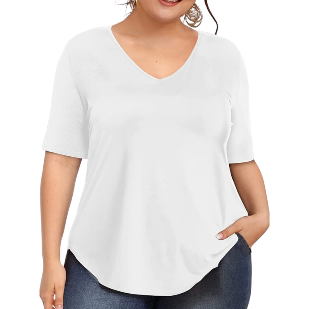 Women Plus Size V-Neck Short Sleeve T-Shirt XXL